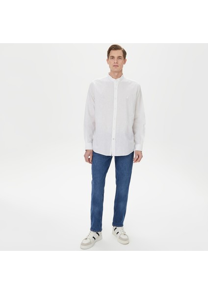 Erkek Beyaz Classic Fit Keten Gömlek W45457T.1BW