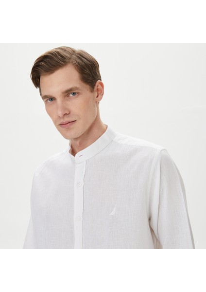 Erkek Beyaz Classic Fit Keten Gömlek W45457T.1BW