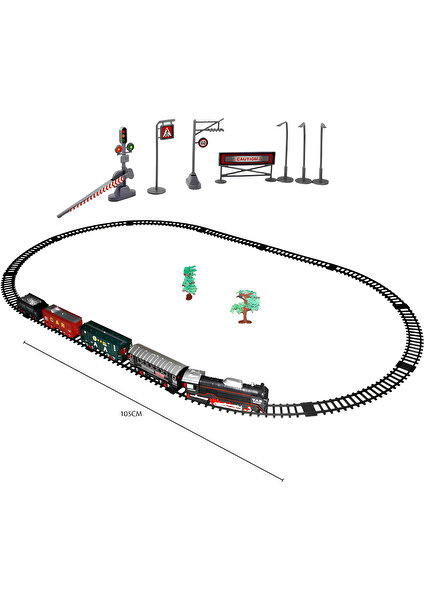 Oyuncak Sesli ve Işıklı Klasik Tren Seti 26 Parça - Klasik Model Tren Demiryolu Set 26 Parça