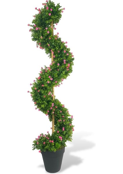 Yapay Ağaç Spiral Pembe Mineli Şimşir Ağacı 160CM Bambu Saplı Salon Bitkisi