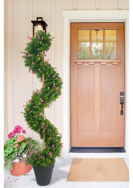 Yapay Ağaç Spiral Pembe Mineli Şimşir Ağacı 160CM Bambu Saplı Salon Bitkisi