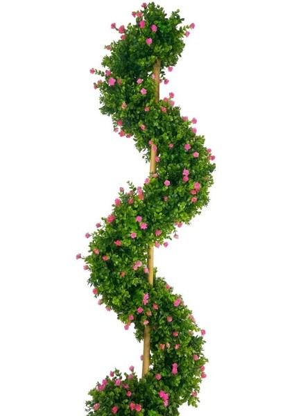 Yapay Ağaç Spiral Pembe Mineli Şimşir Ağacı 160CM Bambu Saplı Salon Bitkisi