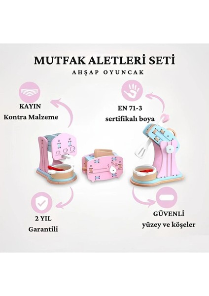 Oyuncak Ahşap Mutfak Gereçleri Seti-Doğal Ahşap Ev Aletleri - Sevimli Mutfak Aletleri Oyunu