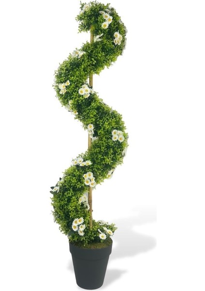 Yapay Ağaç Papatyalı Spiral Şimşir Ağacı 160CM Bambu Saplı Salon Bitkisi