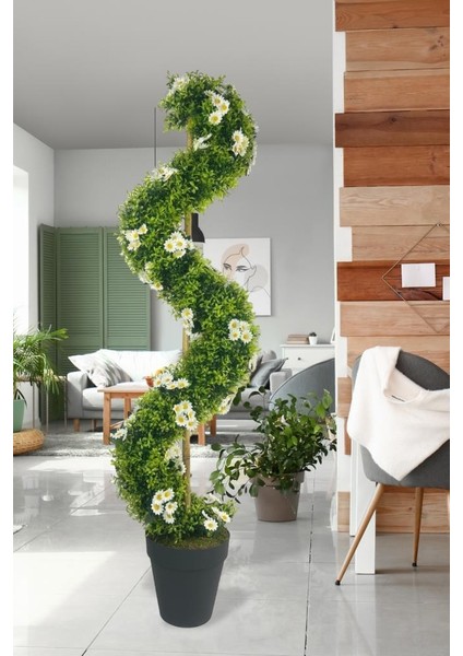 Yapay Ağaç Papatyalı Spiral Şimşir Ağacı 160CM Bambu Saplı Salon Bitkisi indirimleri