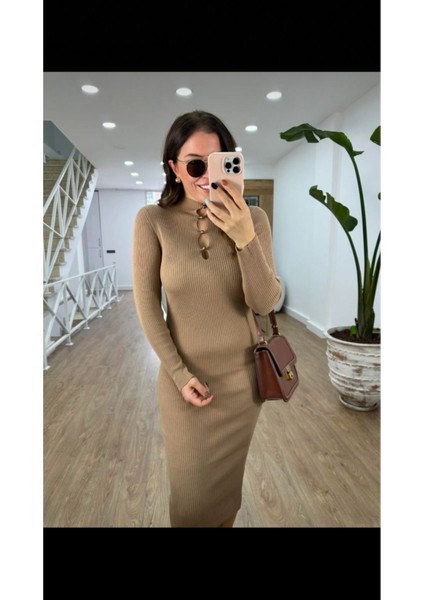 Kadın Balıkçı Yaka Düğme Detay Fitilli Midi Boy Triko Elbise fiyatları