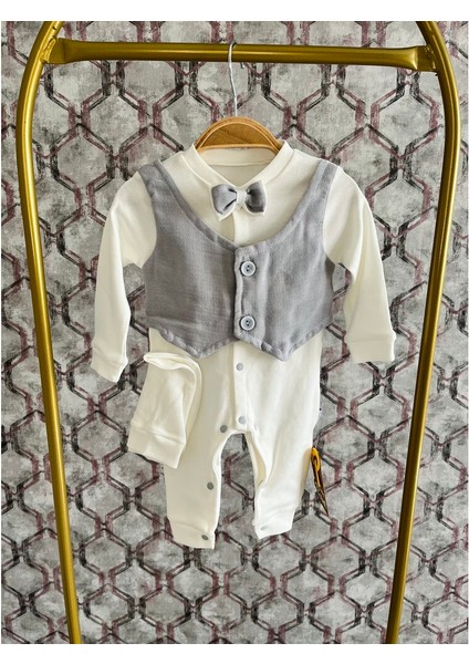 Müslin Desenli Yelekli Tulum