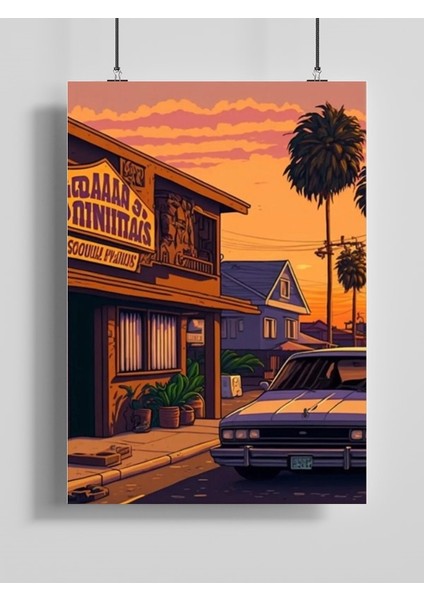 Araba Illüstrasypn Sanat Posteri-Çerçevesiz Parlak Fotoğraf Kağıdı