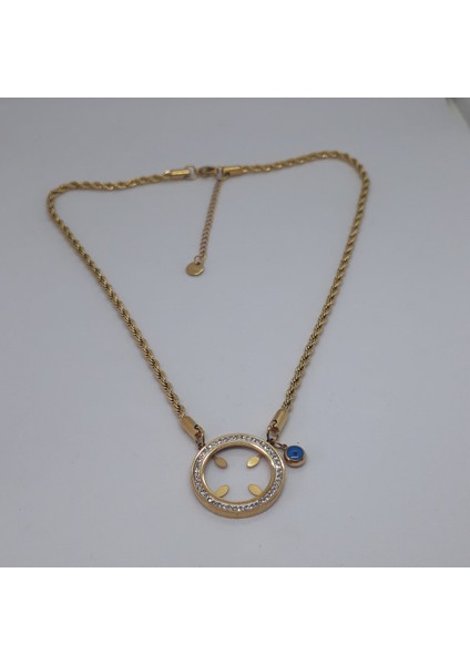 Gold Renk Zirkon Taşlı Nazar Boncuklu Çeyrek Altın Monte Edilebilir 316 L Stainles Stell Antialerjik Çelik Kolye Kolye Ölçüsü Uzatma Ile Birlikte 45 Cm.