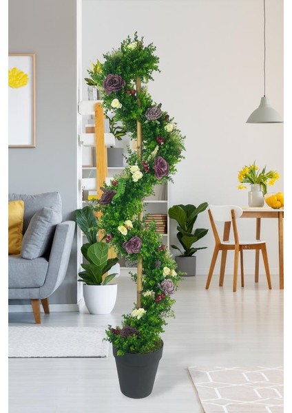 Yapay Ağaç Mor Pastel Şakayıklı Spiral Şimşir Ağacı 160CM Bambu Saplı Salon Bitkisi indirimleri