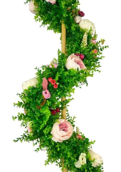 Yapay Ağaç Pembe Marsilya Şakayıklı Spiral Şimşir Ağacı 160CM Bambu Saplı Salon Bitkisi