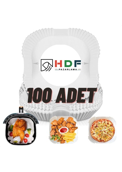 Airfryer Pişirme Kağıdı 100 Adet Hava Fritözü Kare Model Pişirme Kağıdı Airfryer Yağsız Firitöz