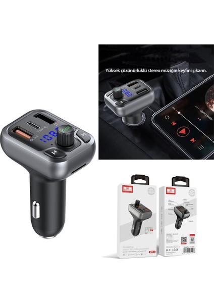 Bluetooth Usb3.0 ve Type C Pd Hızlı Şarj Fm Transmitter