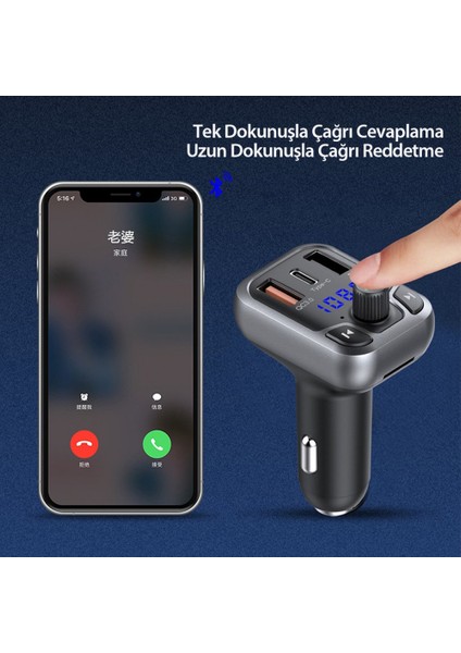Bluetooth Usb3.0 ve Type C Pd Hızlı Şarj Fm Transmitter