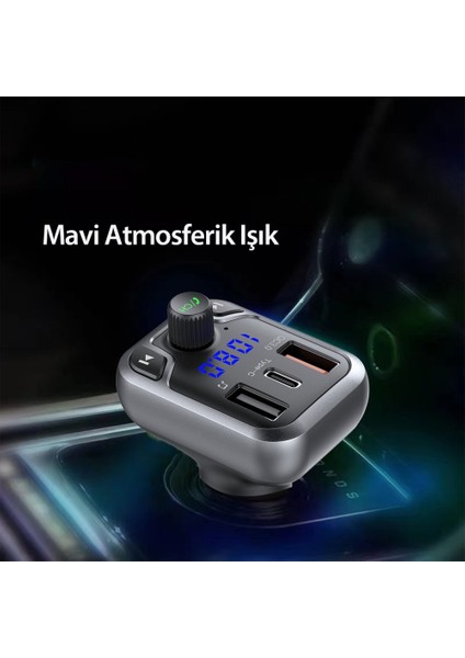 Bluetooth Usb3.0 ve Type C Pd Hızlı Şarj Fm Transmitter