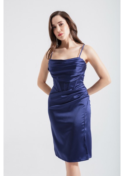 Kadın Lacivert Mini Saten Abiye Elbise fiyatları