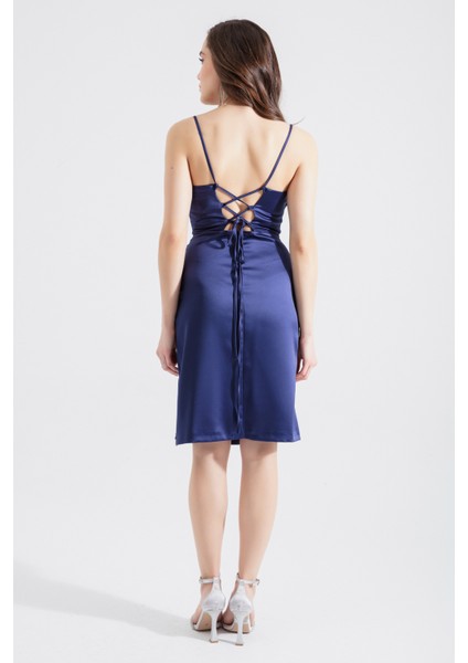 Kadın Lacivert Mini Saten Abiye Elbise indirimleri