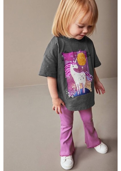 Unicorn Baskılı Kısa Kollu Ispanyol Taytlı Alt Üst Takım