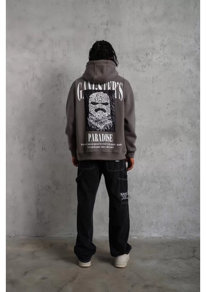 Erkek Paradise Baskılı Kapüşonlu Sweat - Gri fırsatları