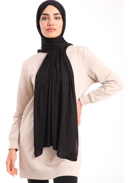 Likralı Penye Şal Siyah