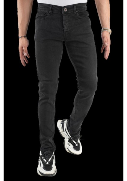 Erkek Dar Paça Düz New Füme Kot Pantolon