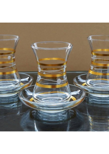 Paşabahçe Ince Belli Planet Yaldız 12 Parça 6 Kişilik Çay Takımı