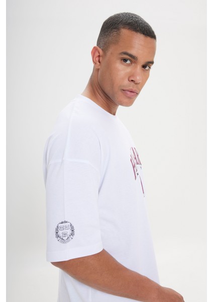 Harvard Lisanslı Oversize Bol Kesim %100 Pamuk Baskılı Bisiklet Yaka T-Shirt