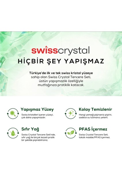 Swiss Crystal 6 Parça Yanmaz Yapışmaz Tencere Seti, Kolay Temizlenir & Sıfır Yağ Refika'dan