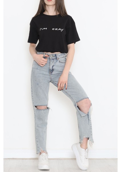 Trendıco Beli Lastikli Crop T-Shirt Siyah - 16550.1567.