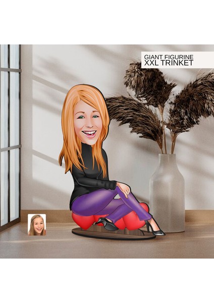 Kişiye Özel Anne Karikatürlü Büyük Boy Ahşap Biblo-4 Arkadaşa Hediye , Sevgiliye Hediye, Kişiye Özel Biblolar