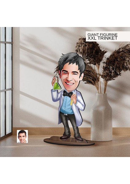 Kişiye Özel Kimyager Karikatürlü Büyük Boy Ahşap Biblo-1 Arkadaşa Hediye , Sevgiliye Hediye, Kişiye Özel Biblolar