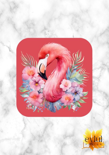Flamingo Baskılı Özel Tasarım Baskılı Mdf Kare Bardak Altlığı