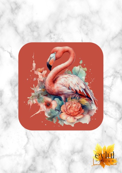 Flamingo Baskılı Özel Tasarım Baskılı Mdf Kare Bardak Altlığı