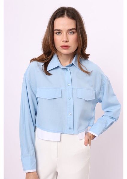 Atagülcollection Yama Detaylı Kısa Bebe Mavisi Gömlek
