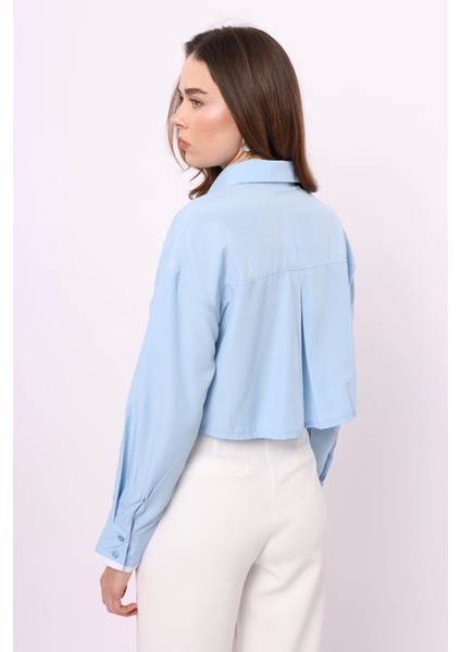 Atagülcollection Yama Detaylı Kısa Bebe Mavisi Gömlek