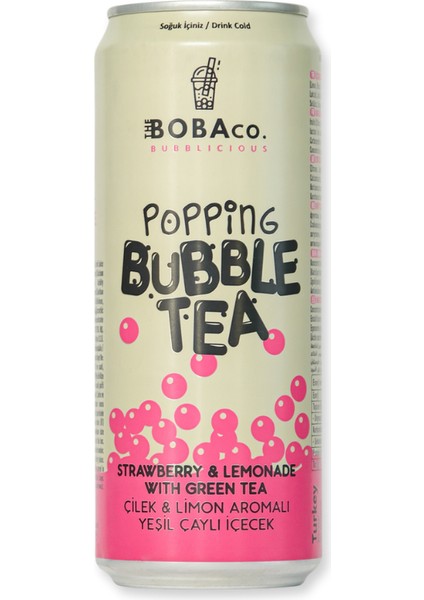 Popping Bubble Tea Çilek & Limon Aromalı Yeşil Çaylı Içecek 1X330 ml