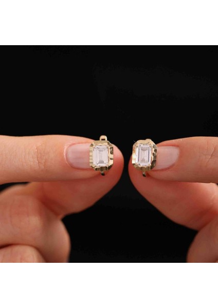 Aynalı Baget Küpe 14K