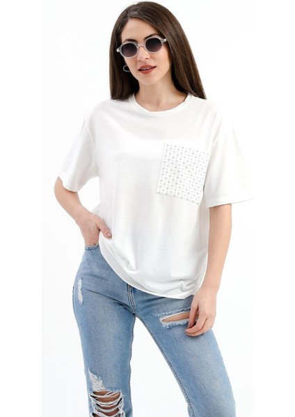 Zımba Detaylı Cepli T- Shirt - Ekru