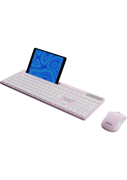 KM-730 Pembe/beyaz Kablosuz Q Multimedia Klavye + Mouse Set