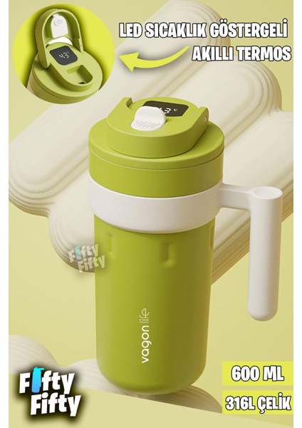 600 ml LED Sıcaklık Göstergeli Akıllı Çelik Termos Kulplu -Kahve BARDAĞI-MUG-FFVGN2009
