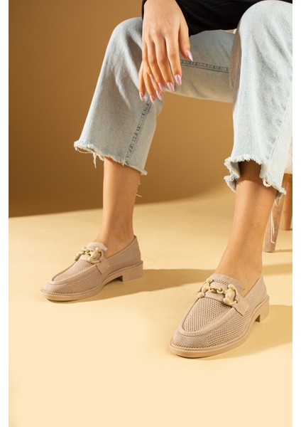 Metal Tokalı Triko Rahat Kalıp Kadın Loafer 024-784-24