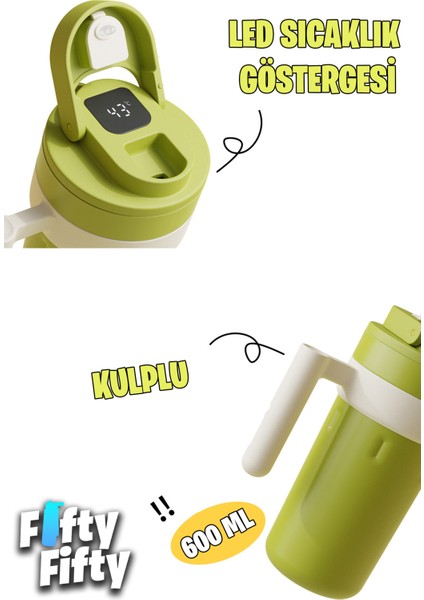600 ml LED Sıcaklık Göstergeli Akıllı Çelik Termos Kulplu -Kahve BARDAĞI-MUG-FFVGN2009