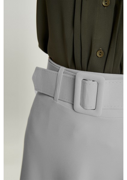 Kemerli Kloş Etek - Gri fiyatları