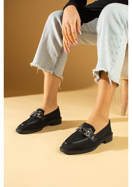 Metal Tokalı Triko Rahat Kalıp Kadın Loafer 024-784-24