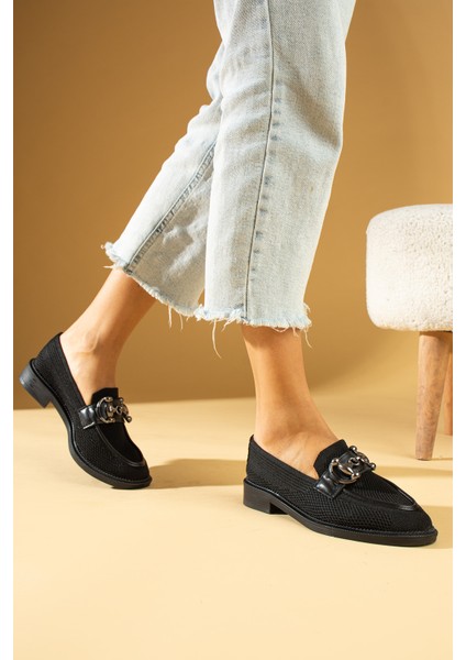 Metal Tokalı Triko Rahat Kalıp Kadın Loafer 024-784-24