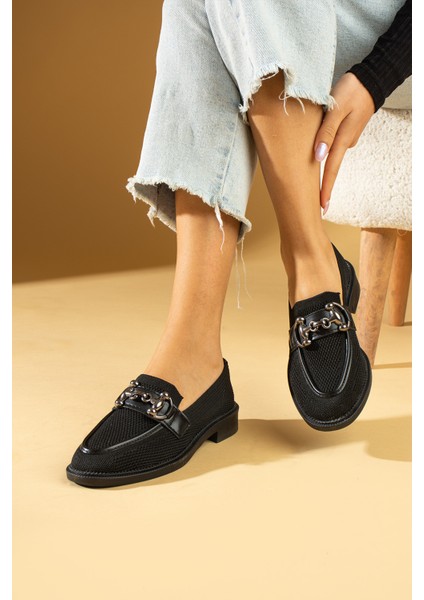 Metal Tokalı Triko Rahat Kalıp Kadın Loafer 024-784-24