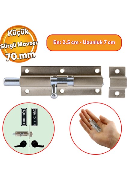 Küçük Mavzer Sürgü Sürgülü Sürgüsü Kilit Saten 25X70 mm Kapı Pencere Emniyet Kilidi Metal