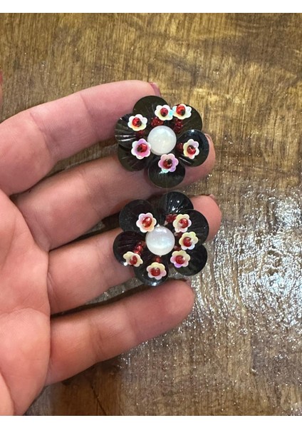 3x3 cm 2 Li Siyah Payetli Renkli Çiçek Arma Yama Dikiş Giyim Peçete Aksesuarı
