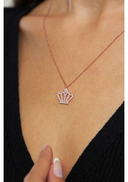 Zirkon Taşlı Rose Taç Model Gümüş Kolye fiyatları