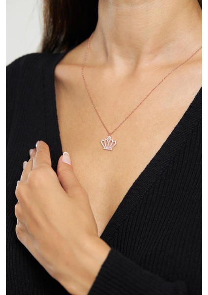 Zirkon Taşlı Rose Taç Model Gümüş Kolye modelleri